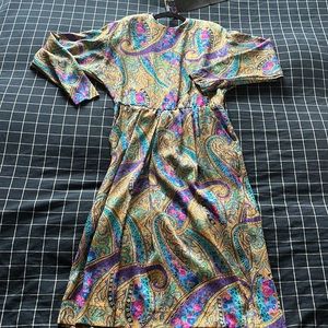 Vintage Angelica Paisley Print Midi Dress - Size 10 - Made in USA